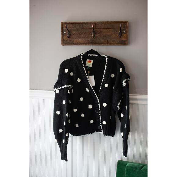 Anthropologie Farm Rio Flower Knit 3D Floral Cardigan Sweater Medium NEW - Picture 3 of 5